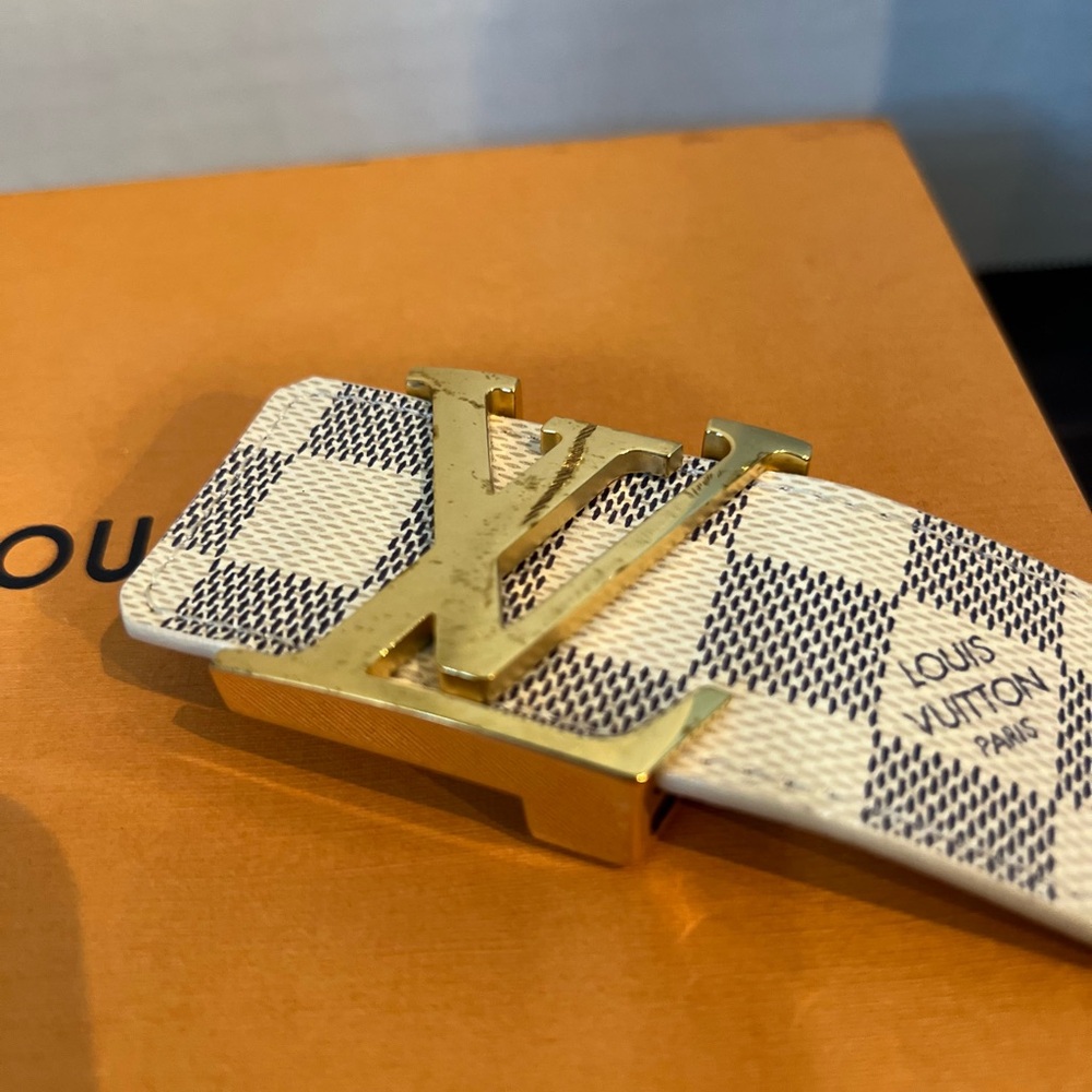LOUIS VUITTON Gold and Cream Damier Plaid Belt - Picture 3 of 7